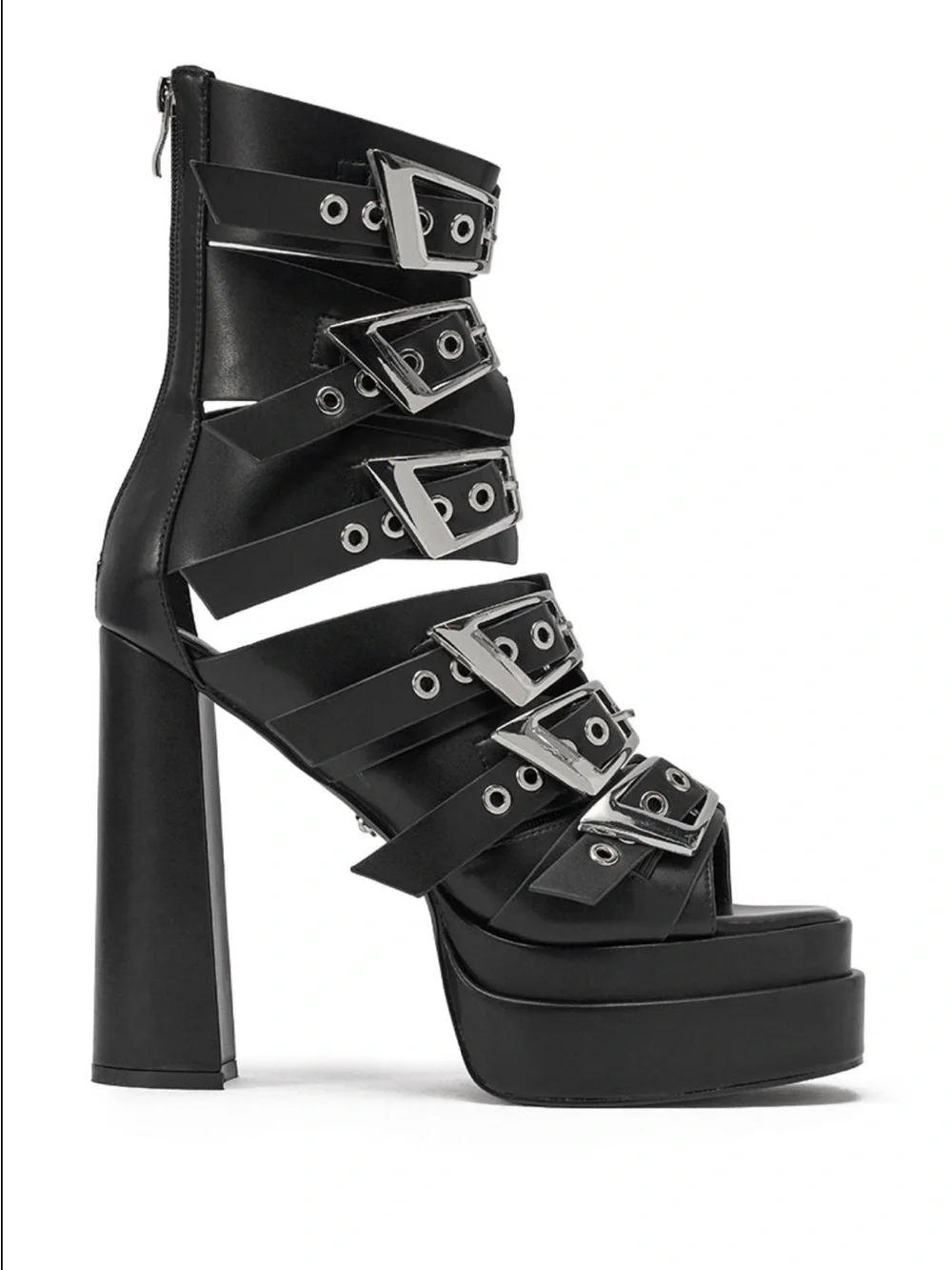 Women's Black Strappy Platform Heels with Buckles